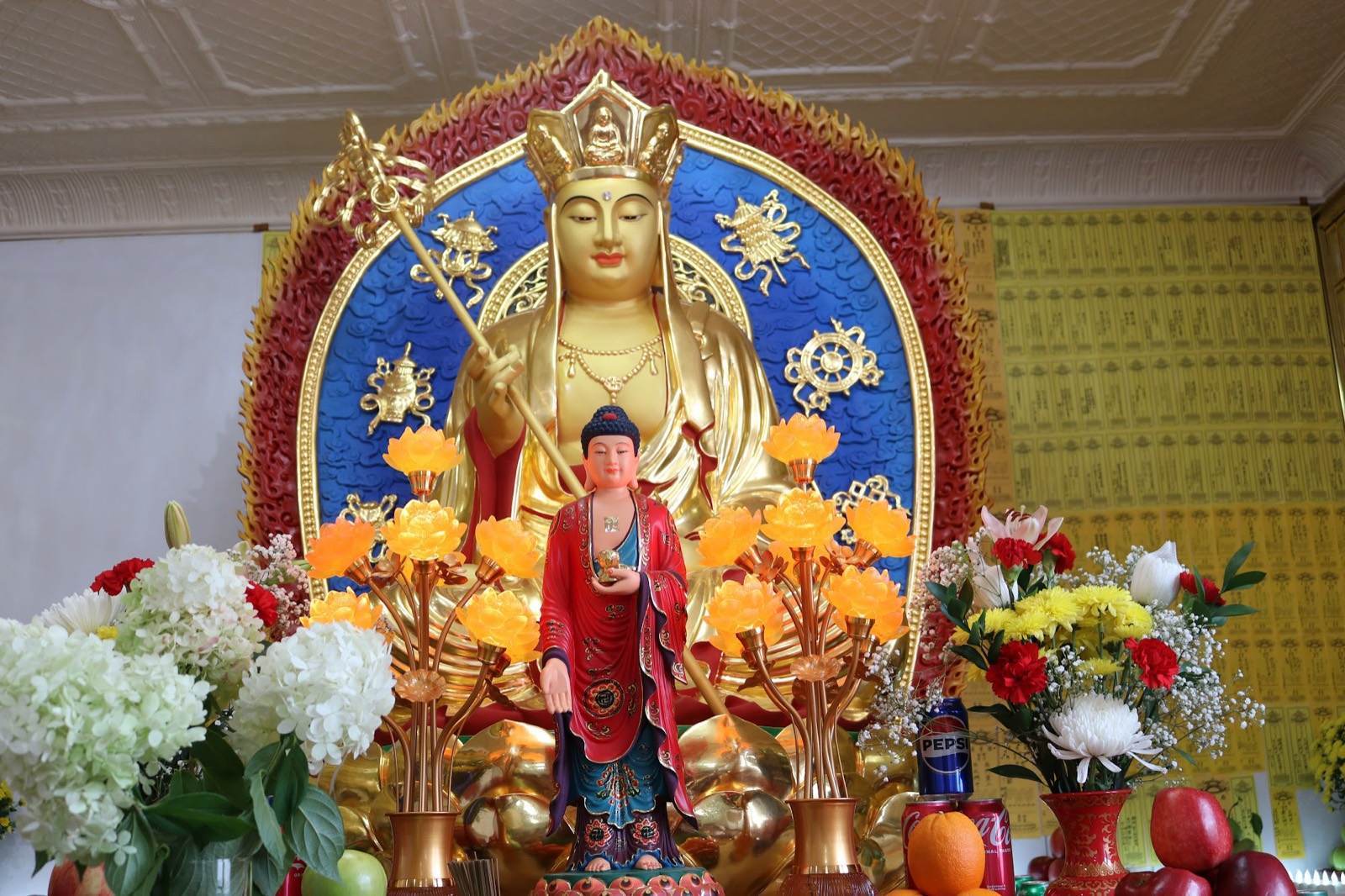 The Ksitigarbha Bodhisattva shrine decorated with flowers